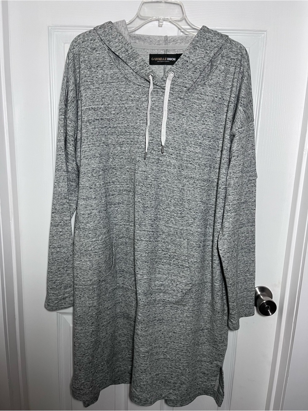 New York & Company Women’s Heather Gray Crewneck Hoodie Dress